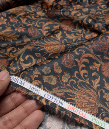 Cadini Italy  Premium Cotton Printed Shirting Fabric (Black & Brown)