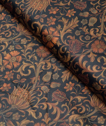 Cadini Italy  Premium Cotton Printed Shirting Fabric (Black & Brown)
