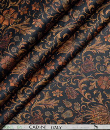 Cadini Italy  Premium Cotton Printed Shirting Fabric (Black & Brown)