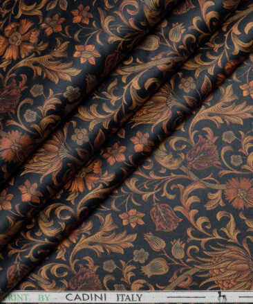 Cadini Italy  Premium Cotton Printed Shirting Fabric (Black & Brown)