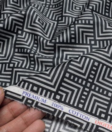 Cadini Italy  Premium Cotton Printed Shirting Fabric (Black & Grey)