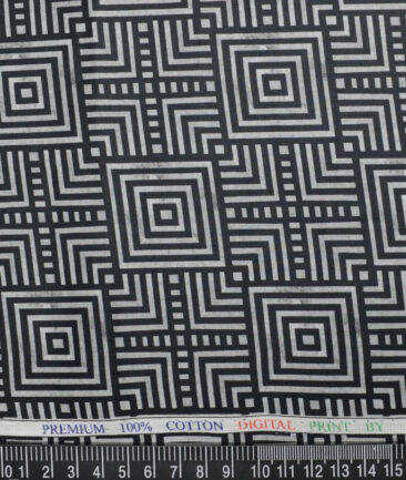 Cadini Italy  Premium Cotton Printed Shirting Fabric (Black & Grey)