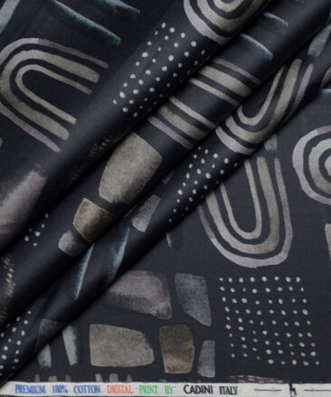 Cadini Italy  Premium Cotton Printed Shirting Fabric (Dark Navy Blue)