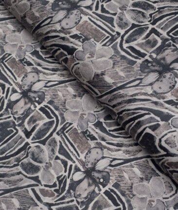 Cadini Italy  Premium Cotton Printed Shirting Fabric (Grey)