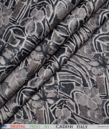 Cadini Italy  Premium Cotton Printed Shirting Fabric (Grey)