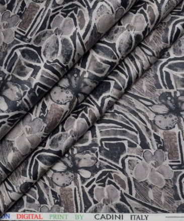 Cadini Italy  Premium Cotton Printed Shirting Fabric (Grey)