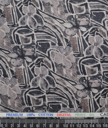 Cadini Italy  Premium Cotton Printed Shirting Fabric (Grey)
