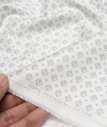 Canetti Italy  Premium Cotton Printed Shirting Fabric (White & Grey)
