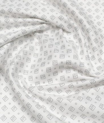 Canetti Italy  Premium Cotton Printed Shirting Fabric (White & Grey)