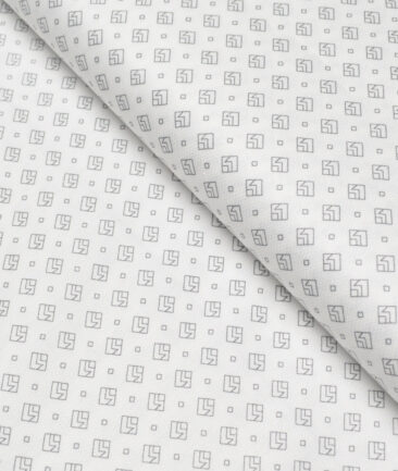 Canetti Italy  Premium Cotton Printed Shirting Fabric (White & Grey)