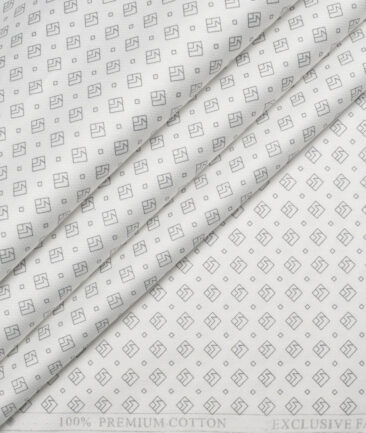 Canetti Italy  Premium Cotton Printed Shirting Fabric (White & Grey)