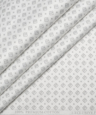 Canetti Italy  Premium Cotton Printed Shirting Fabric (White & Grey)