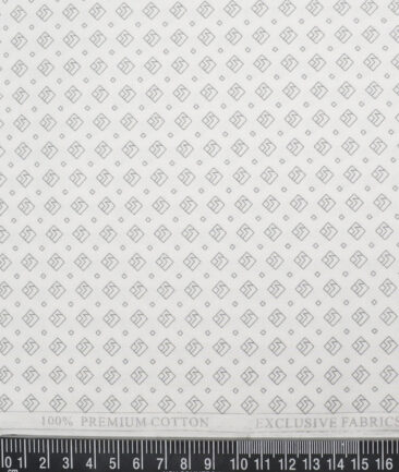 Canetti Italy  Premium Cotton Printed Shirting Fabric (White & Grey)