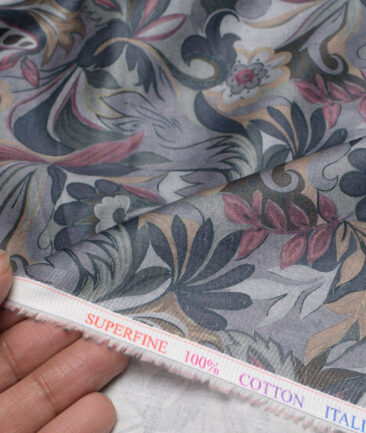 Canetti Italy  Superfine Cotton Printed Shirting Fabric (Grey)