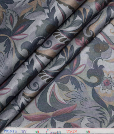 Canetti Italy  Superfine Cotton Printed Shirting Fabric (Grey)