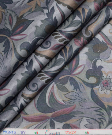 Canetti Italy  Superfine Cotton Printed Shirting Fabric (Grey)