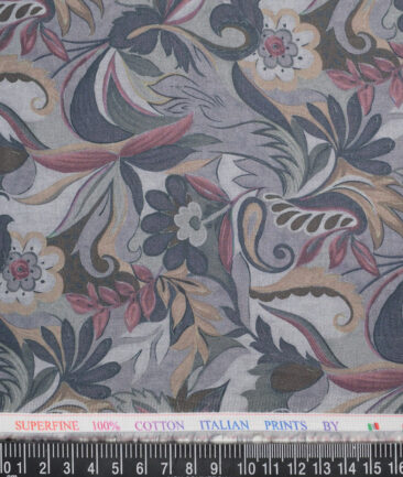 Canetti Italy  Superfine Cotton Printed Shirting Fabric (Grey)