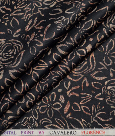 Cavalero Italy  Superfine Cotton Printed Shirting Fabric (Black & Brown)