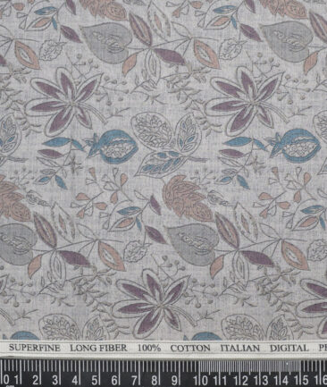 Cavalero Italy  Superfine Cotton Printed Shirting Fabric (Light Grey)