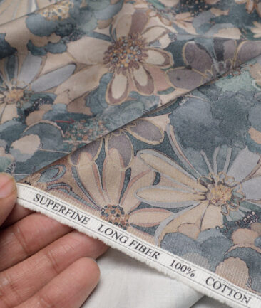 Cavalero Italy  Superfine Cotton Printed Shirting Fabric (Sea Green & Beige)