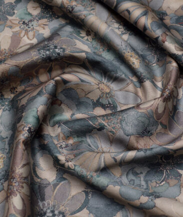 Cavalero Italy  Superfine Cotton Printed Shirting Fabric (Sea Green & Beige)