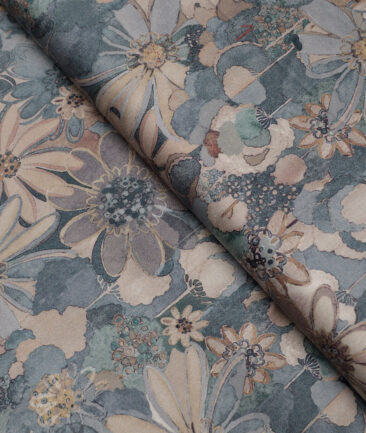 Cavalero Italy  Superfine Cotton Printed Shirting Fabric (Sea Green & Beige)
