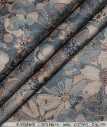 Cavalero Italy  Superfine Cotton Printed Shirting Fabric (Sea Green & Beige)