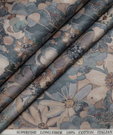 Cavalero Italy  Superfine Cotton Printed Shirting Fabric (Sea Green & Beige)