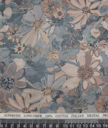 Cavalero Italy  Superfine Cotton Printed Shirting Fabric (Sea Green & Beige)