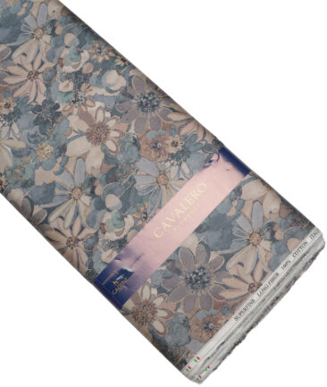 Cavalero Italy  Superfine Cotton Printed Shirting Fabric (Sea Green & Beige)