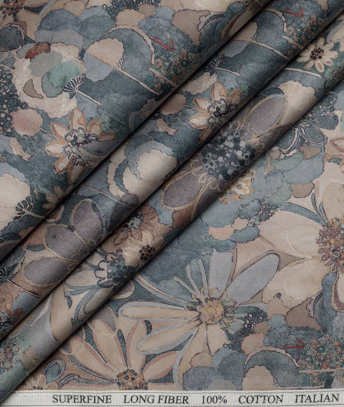 Cavalero Italy Superfine Cotton Printed Shirting Fabric (Sea Green & Beige) Cavalero Italy Superfine Cotton Printed Shirting Fabric (Sea Green & Beige)