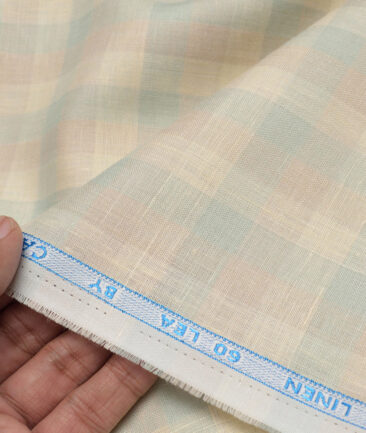 Cavalero Italy 60 LEA Premium Linen Checks Shirting Fabric (Cream & Green)