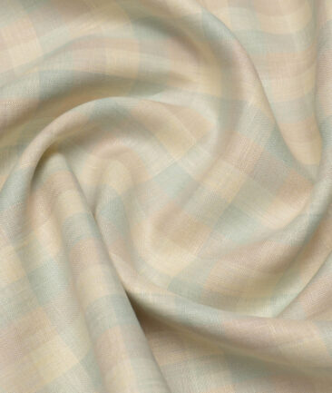 Cavalero Italy 60 LEA Premium Linen Checks Shirting Fabric (Cream & Green)