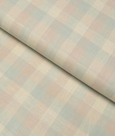 Cavalero Italy 60 LEA Premium Linen Checks Shirting Fabric (Cream & Green)
