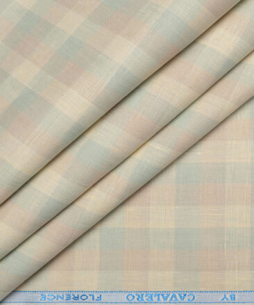 Cavalero Italy 60 LEA Premium Linen Checks Shirting Fabric (Cream & Green)