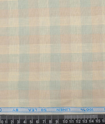 Cavalero Italy 60 LEA Premium Linen Checks Shirting Fabric (Cream & Green)