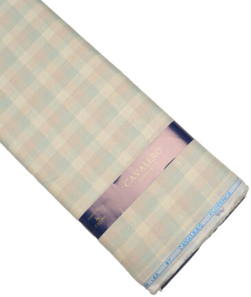 Cavalero Italy 60 LEA Premium Linen Checks Shirting Fabric (Cream & Green)