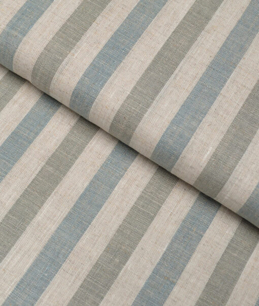 Leggiuno italy 60 LEA Italian Linen Striped Shirting Fabric (Natural Beige & Green)