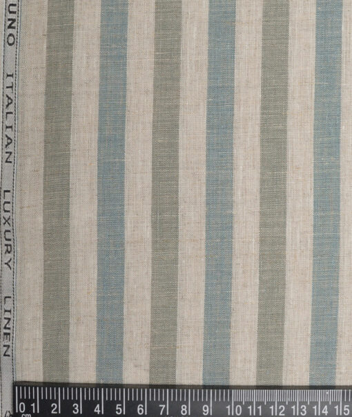 Leggiuno italy 60 LEA Italian Linen Striped Shirting Fabric (Natural Beige & Green)