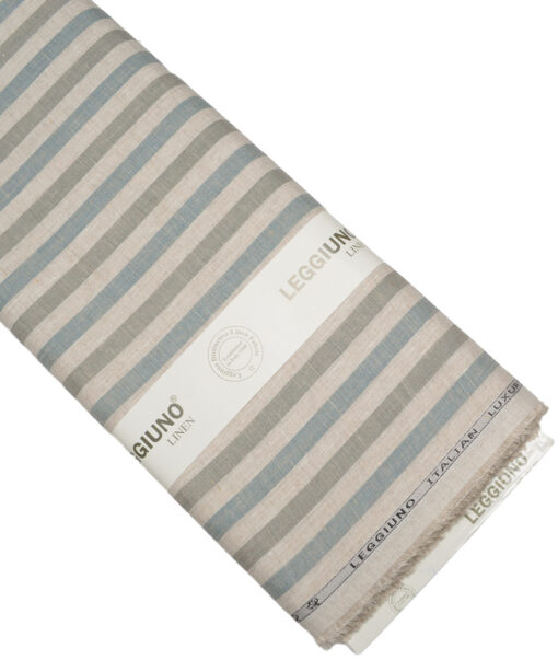 Leggiuno italy 60 LEA Italian Linen Striped Shirting Fabric (Natural Beige & Green)