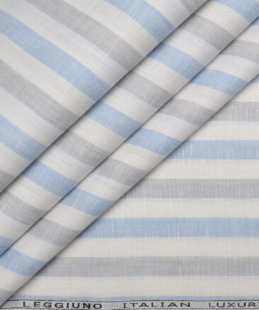 Leggiuno italy 60 LEA Italian Linen Striped Shirting Fabric (White & Blue)