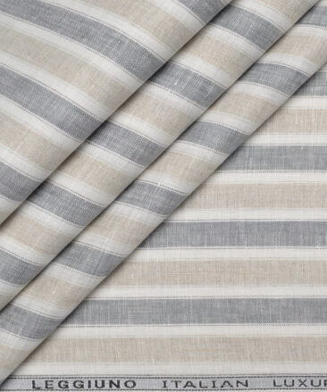 Leggiuno italy 60 LEA Italian Linen Striped Shirting Fabric (Natural Beige & Grey)