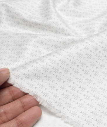 Monza  Luxury Cotton Printed Shirting Fabric (White & Grey)