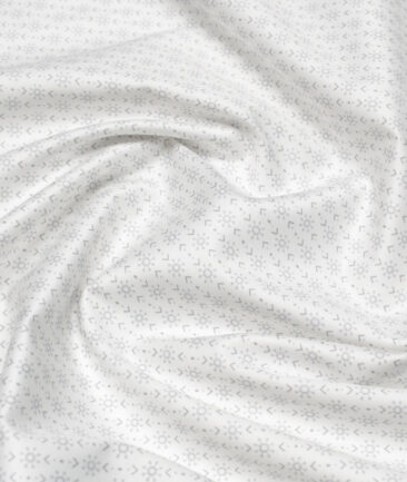 Monza  Luxury Cotton Printed Shirting Fabric (White & Grey)