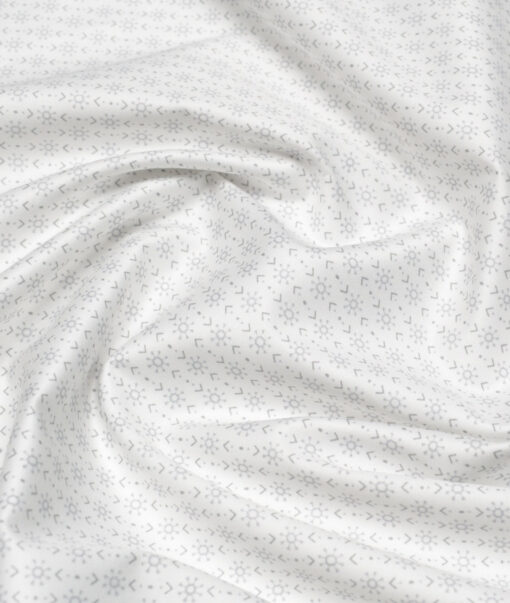Monza  Luxury Cotton Printed Shirting Fabric (White & Grey)