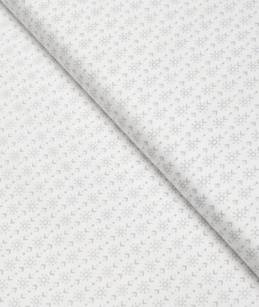 Monza  Luxury Cotton Printed Shirting Fabric (White & Grey)
