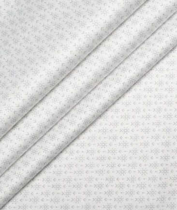 Monza  Luxury Cotton Printed Shirting Fabric (White & Grey)
