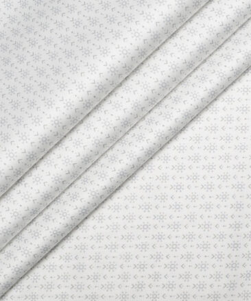 Monza  Luxury Cotton Printed Shirting Fabric (White & Grey)