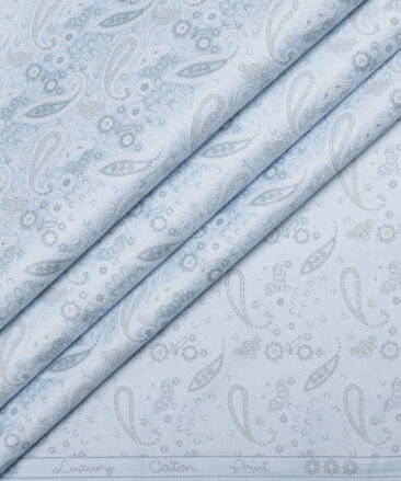 Monza  Luxury Cotton Printed Shirting Fabric (Sky Blue)