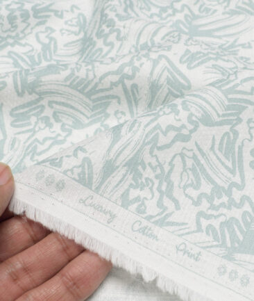 Monza  Luxury Cotton Printed Shirting Fabric (White & Green)